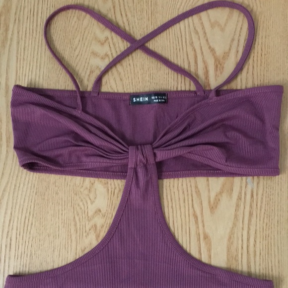 B16 New Shein Cut Out Dress Strappy Slit at the Bottom Lightweight Mauve XSmall - Picture 2 of 8